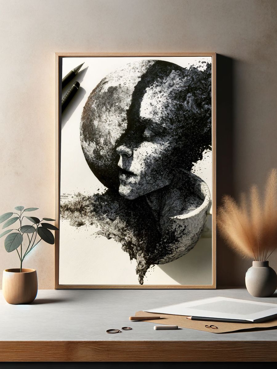 Surreal Moon Portrait Print. — room view 2