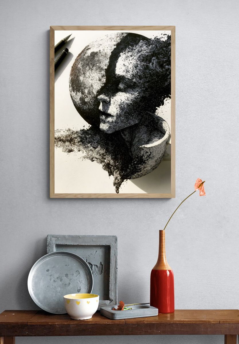 Surreal Moon Portrait Print. — room view 3