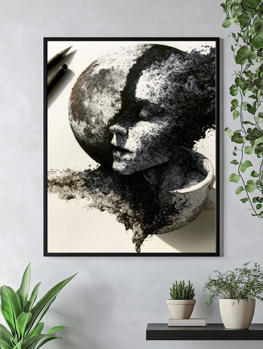 Surreal Moon Portrait Print. — room view 4