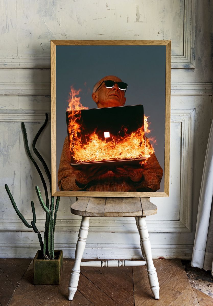 Burning Laptop Surrealism Poster. room preview