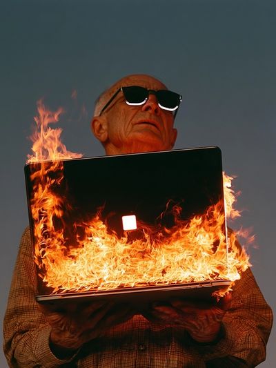 Burning Laptop Surrealism Poster. poster