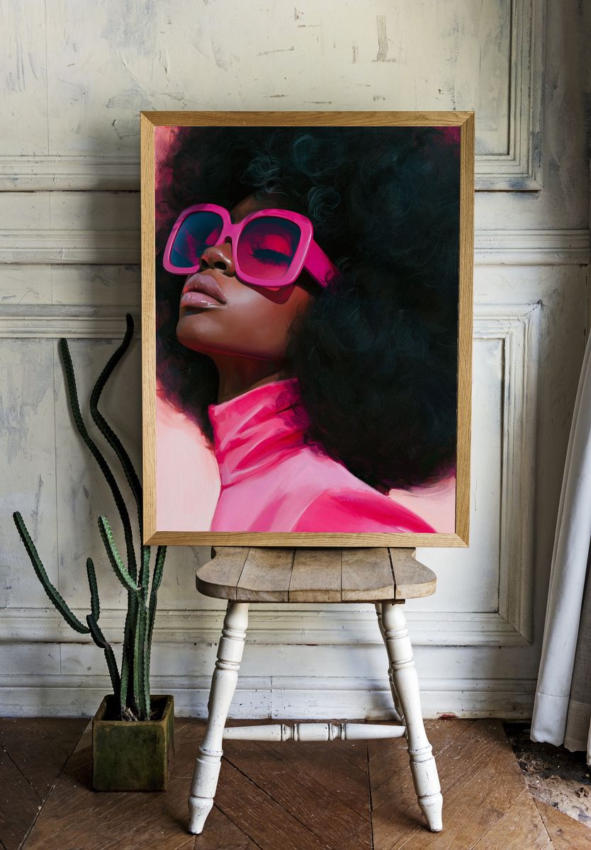 Pink Sunglasses Portrait Print. room preview