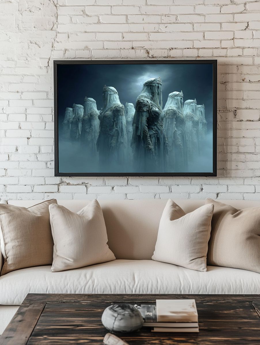 Veiled Statues Surrealism Print. — room view 1