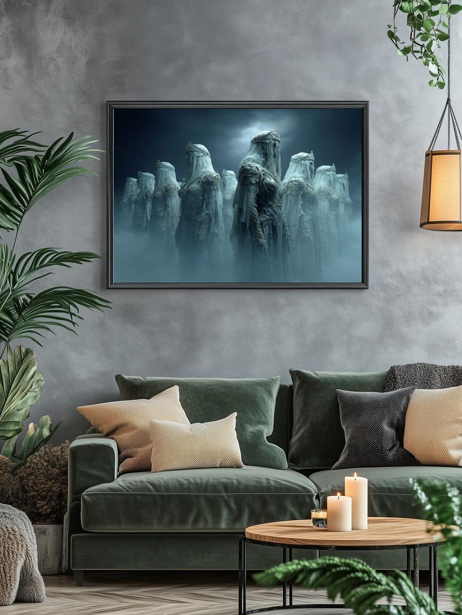 Veiled Statues Surrealism Print. — room view 4