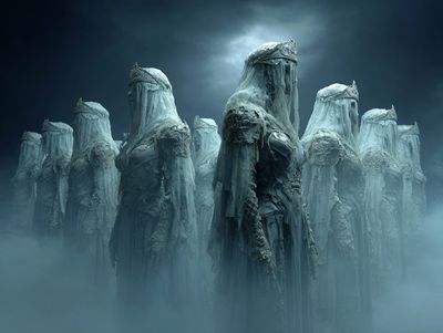 Veiled Statues Surrealism Print. poster