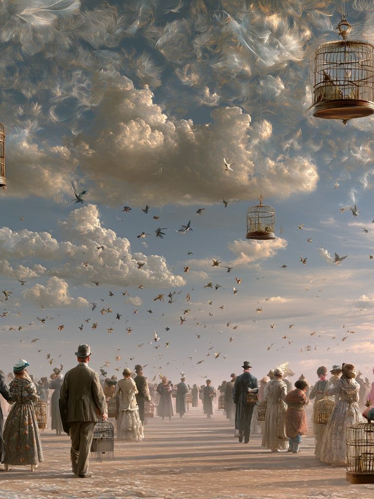 Surreal Birdcage Sky Poster. poster detail