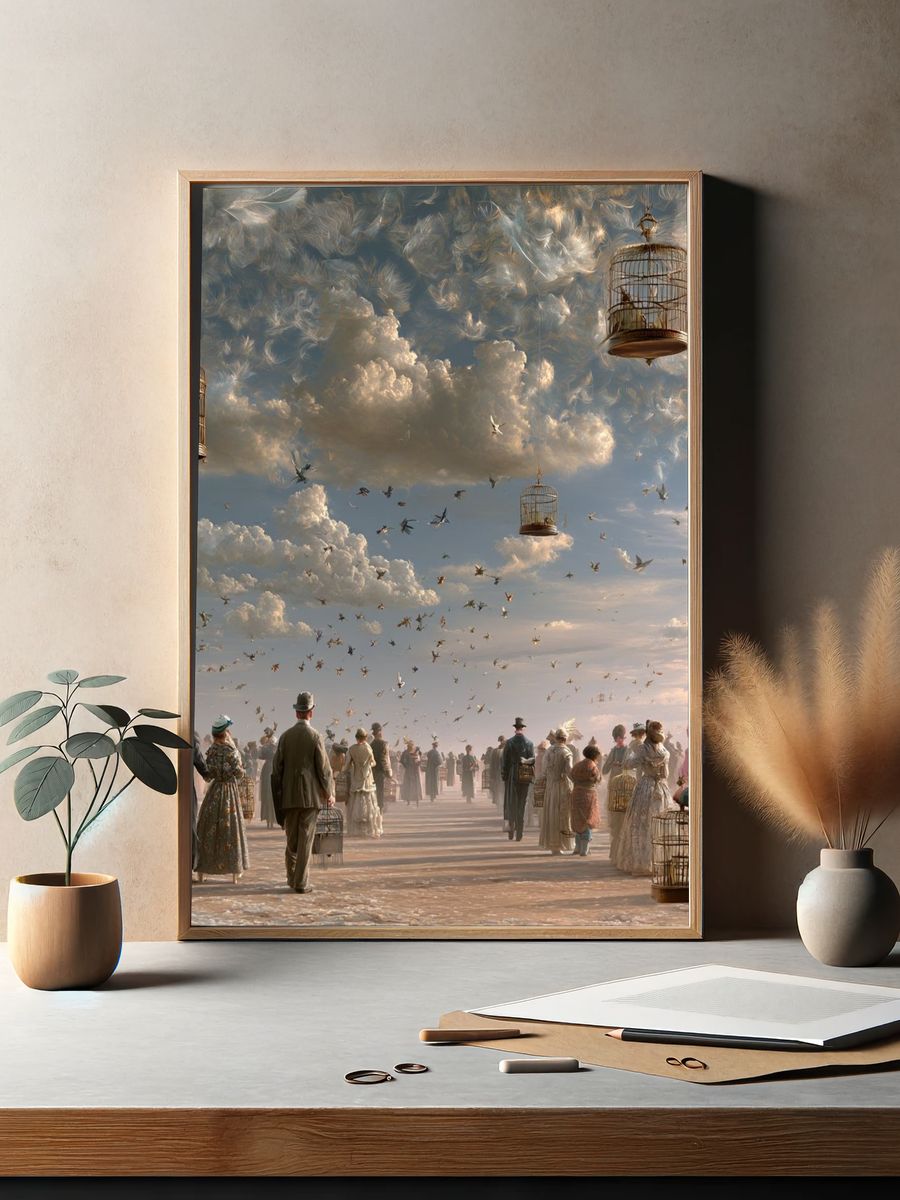 Surreal Birdcage Sky Poster. — room view 2