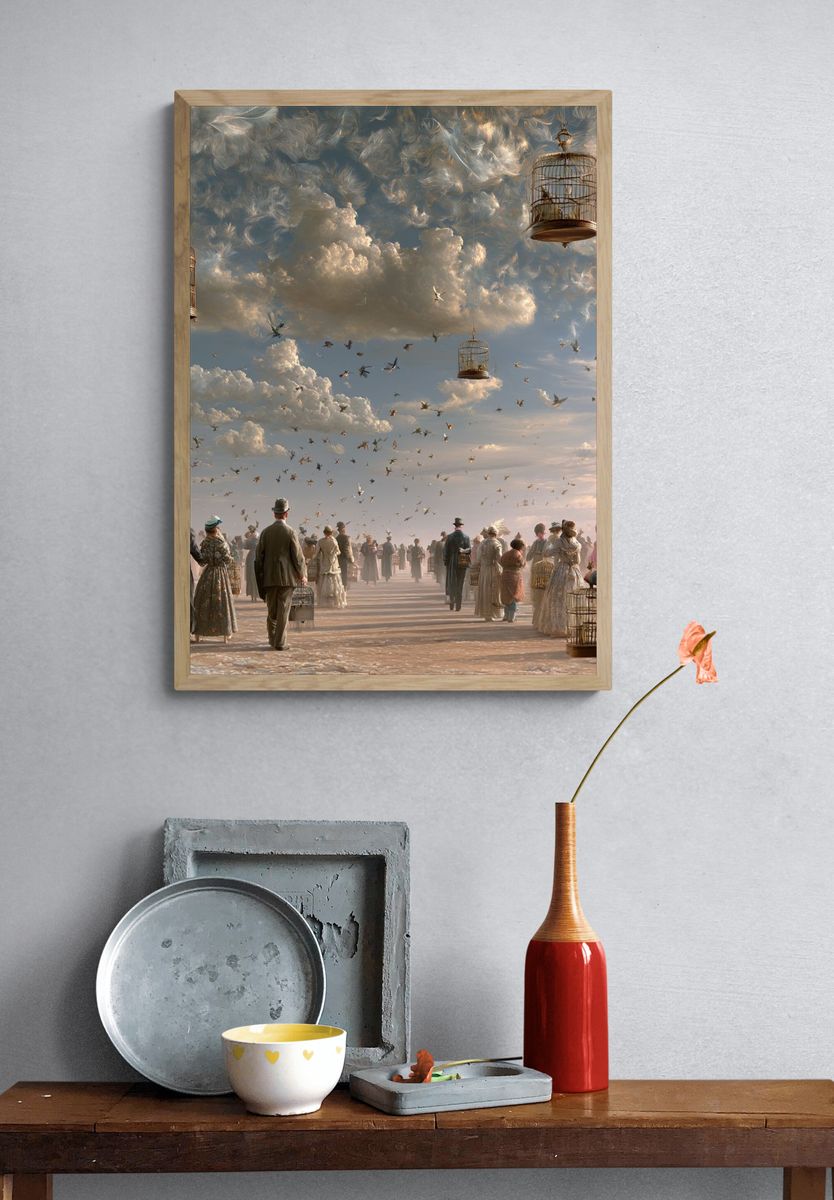 Surreal Birdcage Sky Poster. — room view 3