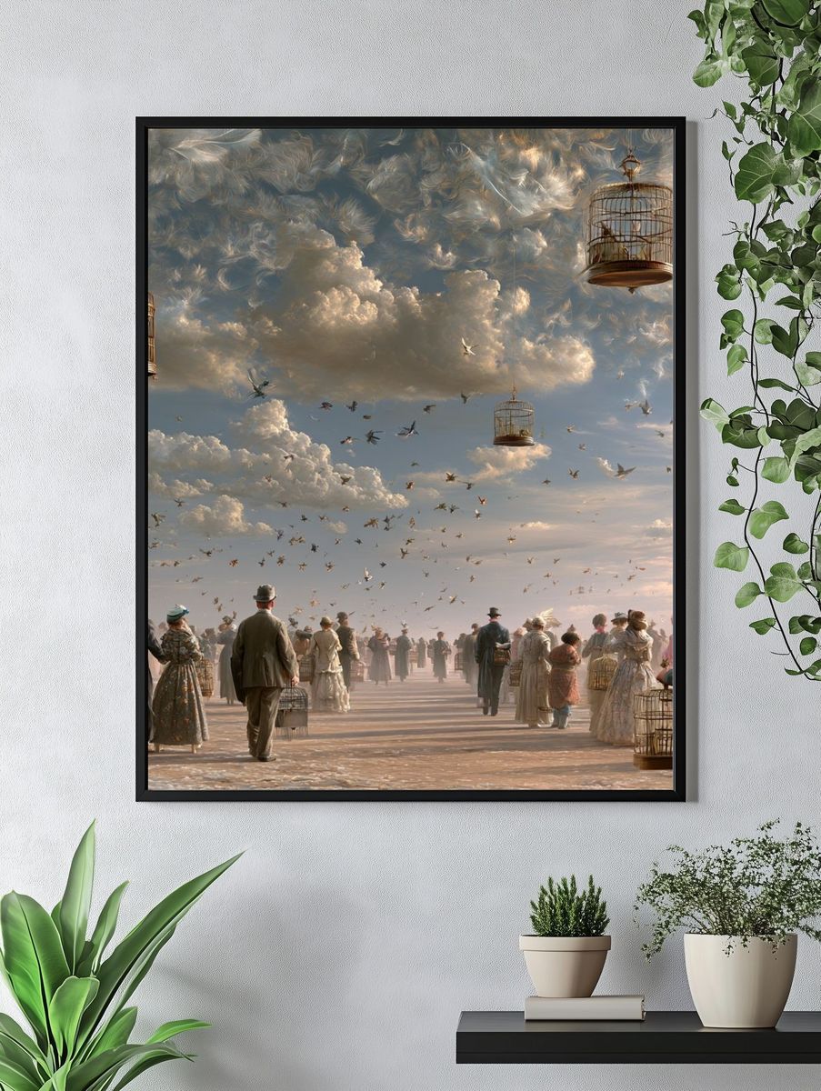Surreal Birdcage Sky Poster. — room view 4