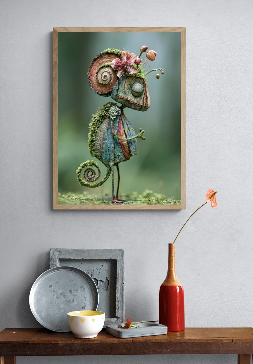 Whimsical Moss Chameleon Print. — room view 3