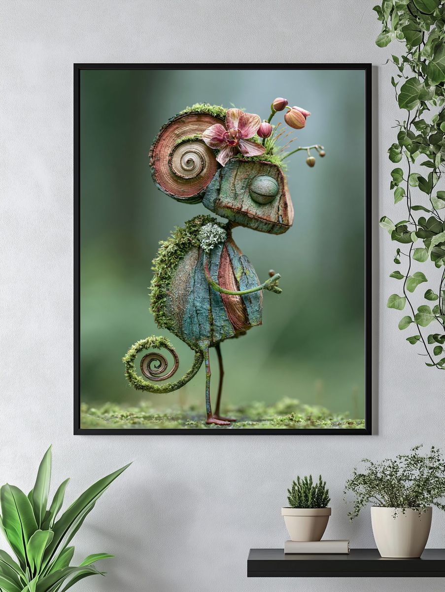 Whimsical Moss Chameleon Print. — room view 4