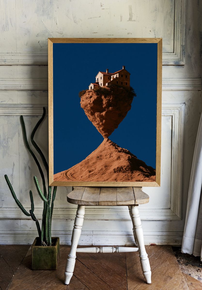 Floating House Surrealism Print. — room view 1