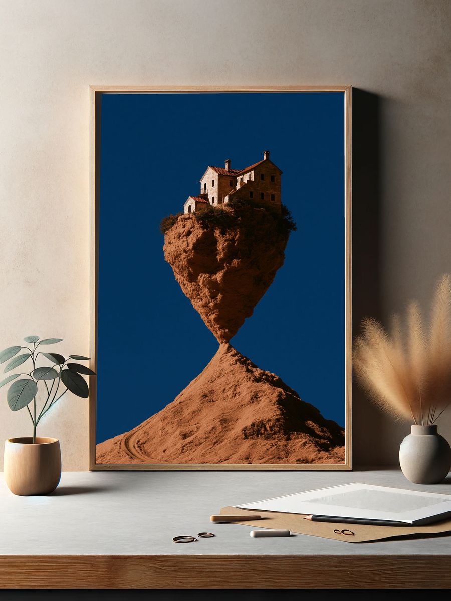 Floating House Surrealism Print. — room view 2