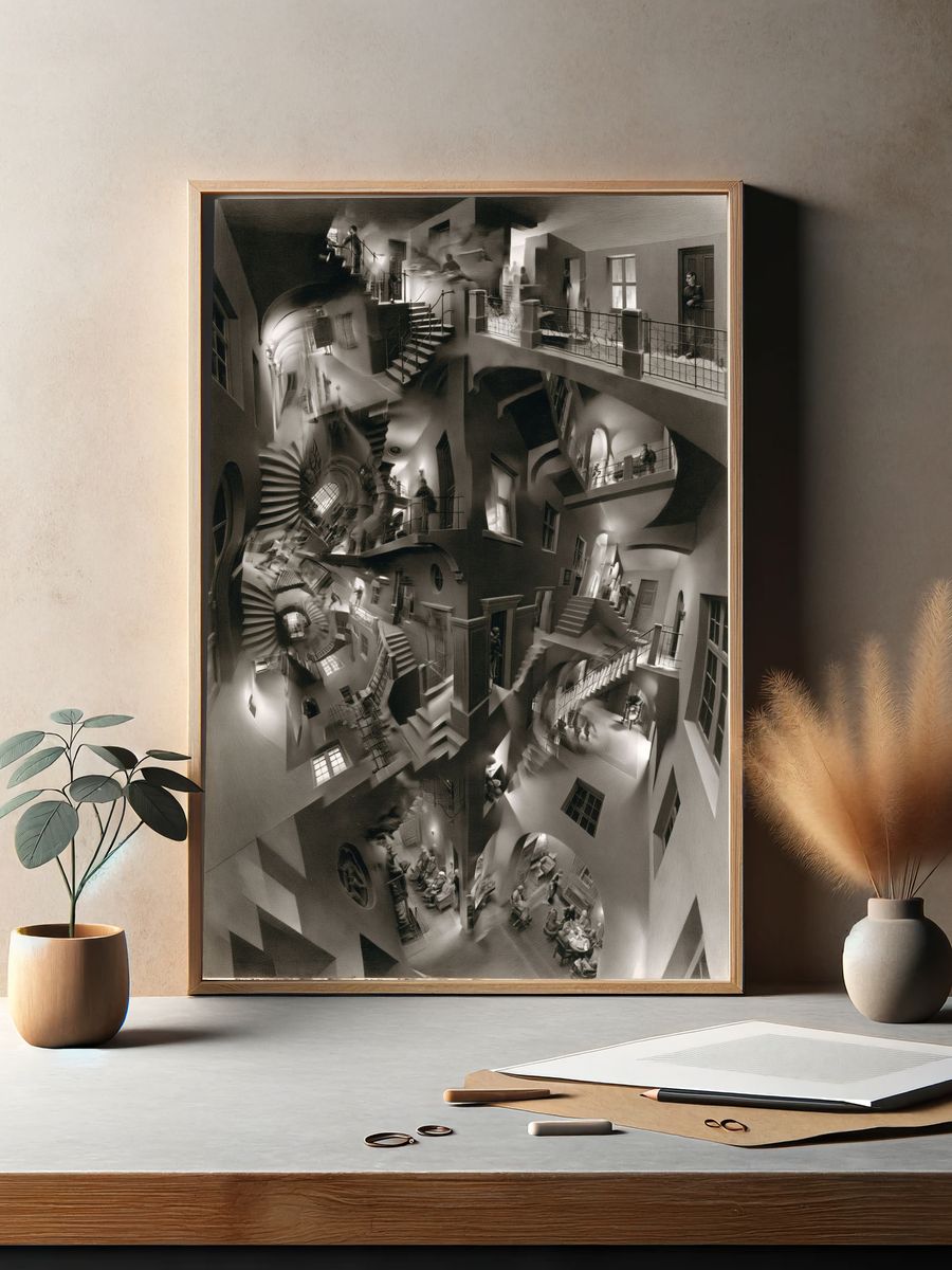 Impossible Staircase Surrealism Print. — room view 2