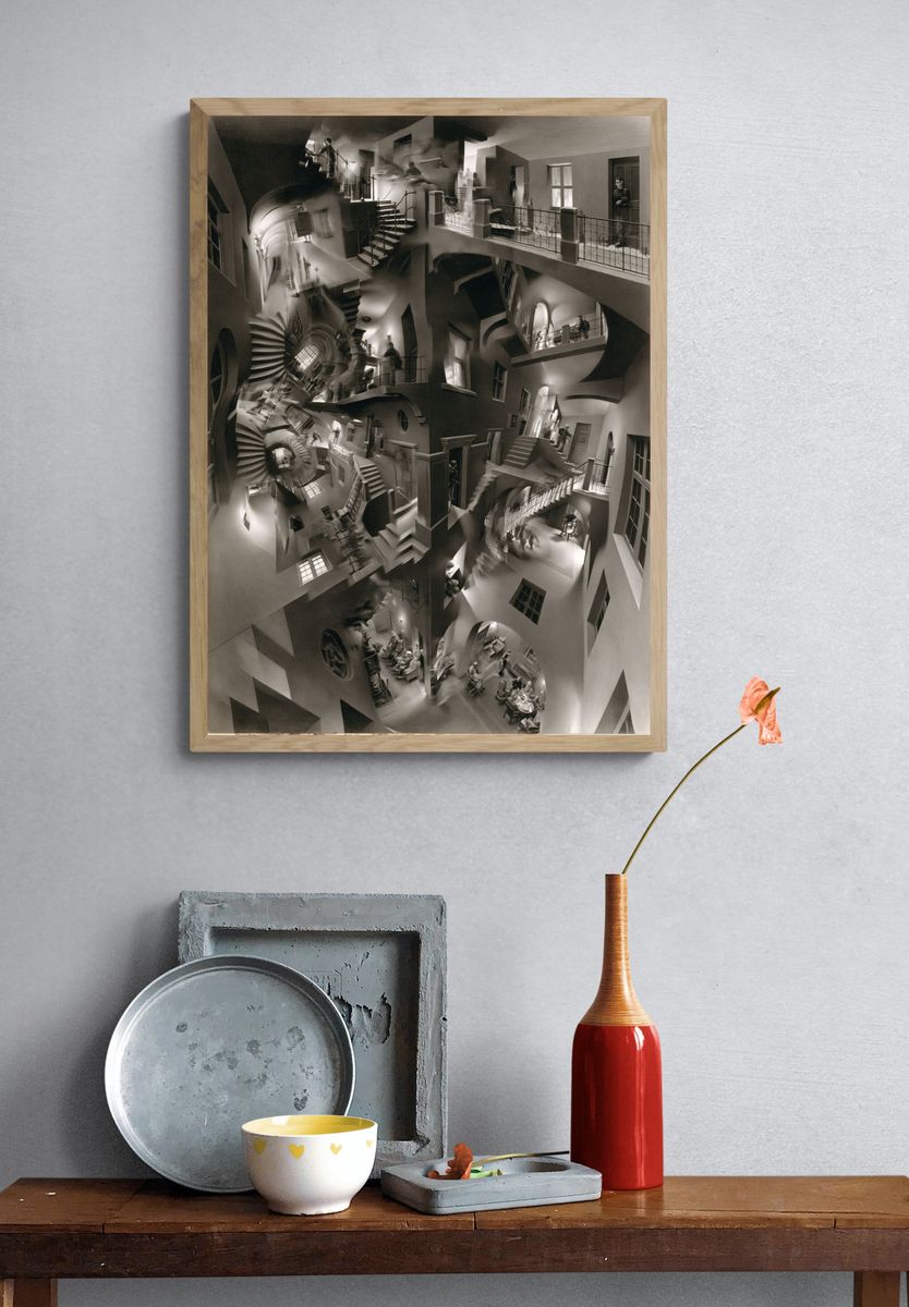 Impossible Staircase Surrealism Print. — room view 3