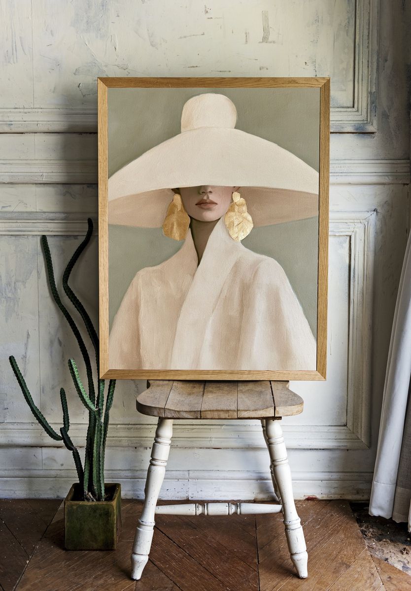 Elegant Hat Portrait Print. — room view 1
