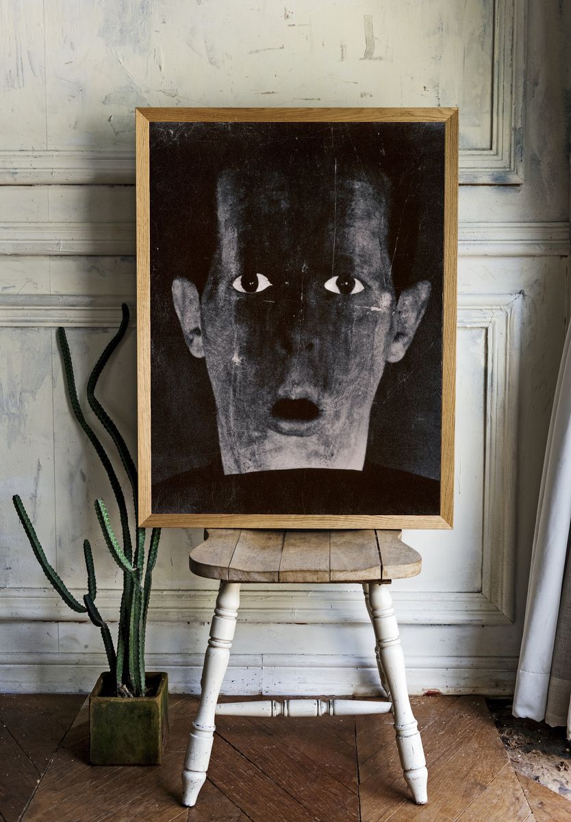 Surreal Face Black-White Poster. room preview