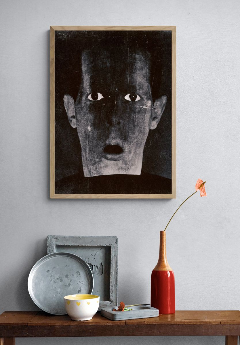 Surreal Face Black-White Poster. — room view 3
