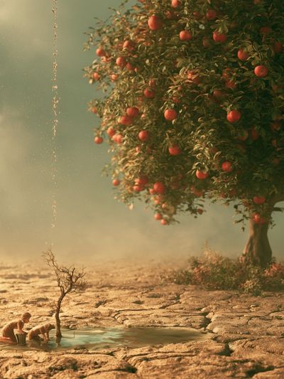 Surreal Apple Tree Dreamscape Print. poster
