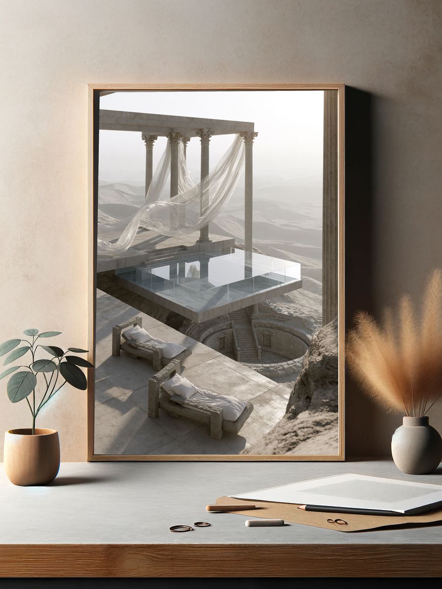 Desert Temple Ruins Print. — room view 2