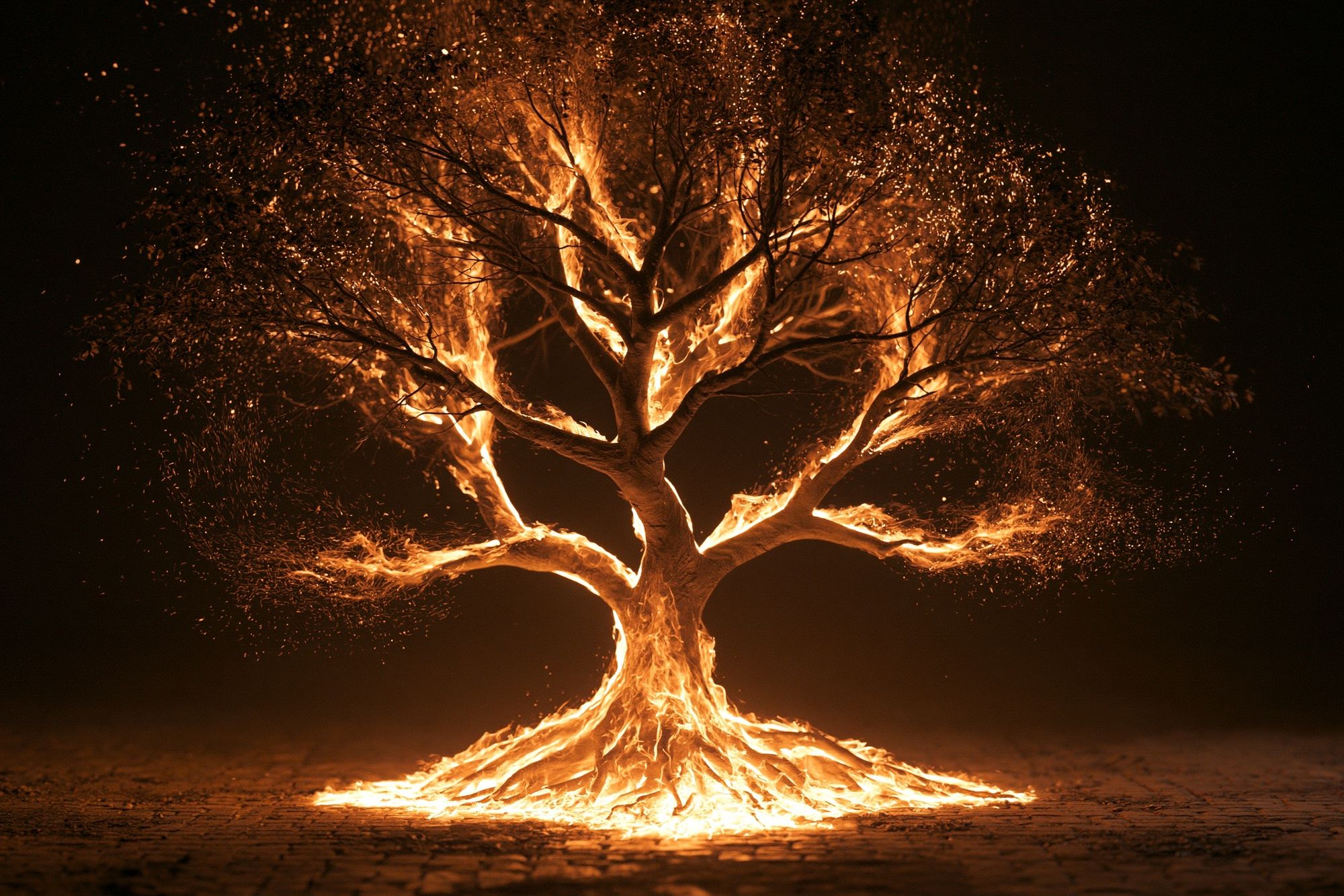 Burning Tree Surrealism Print. poster detail