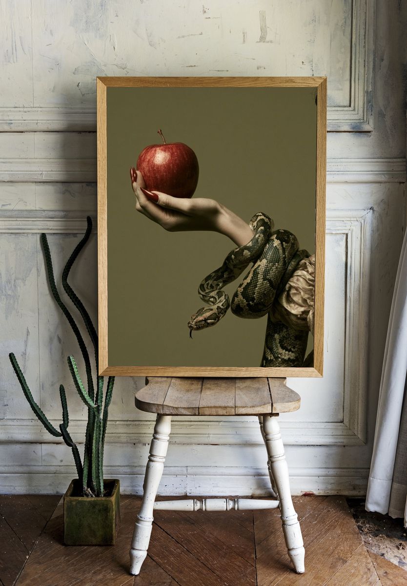 Snake and Apple Surrealism Print. room preview