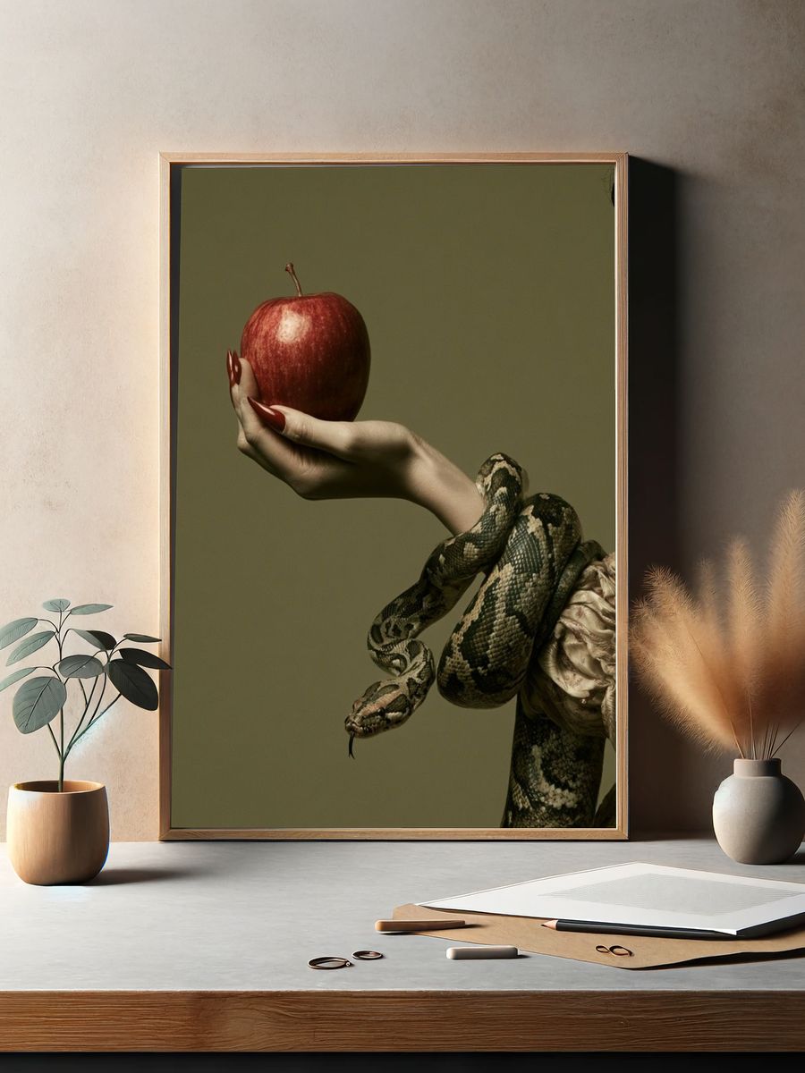 Snake and Apple Surrealism Print. — room view 2