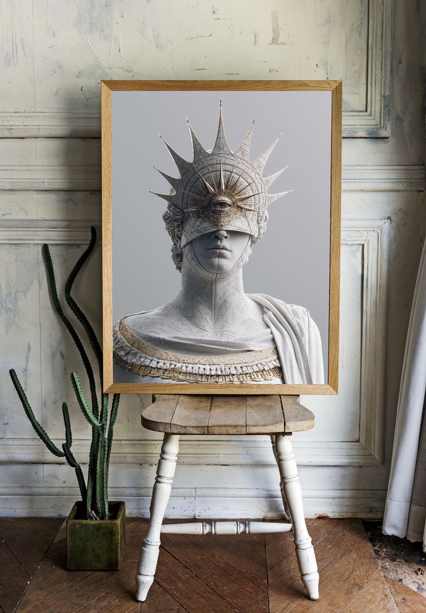 Celestial Marble Bust Surrealism Print. room preview