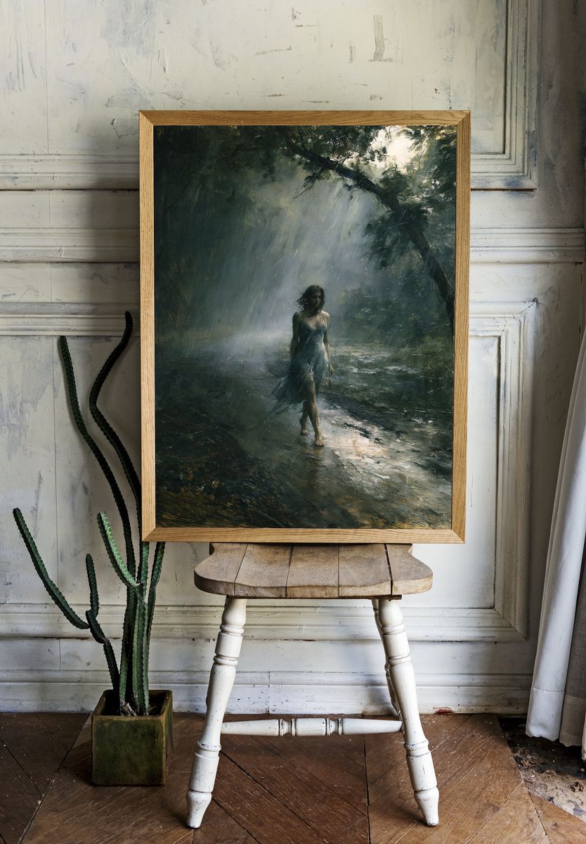 Forest Woman Surrealism Print. room preview