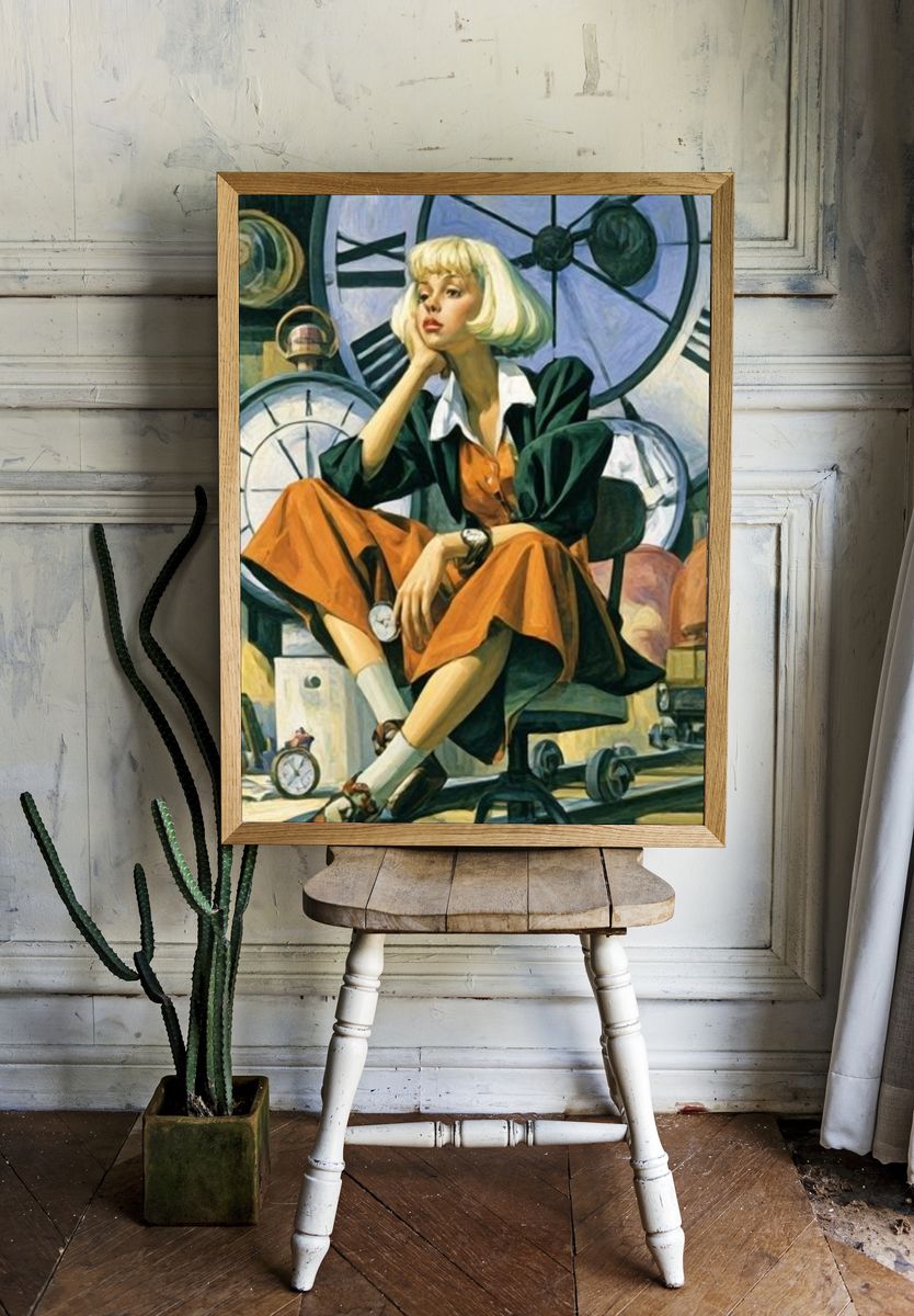 Blonde Woman with Clockwork Poster. — room view 1