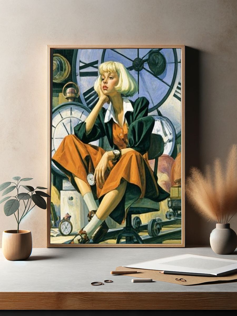 Blonde Woman with Clockwork Poster. — room view 2