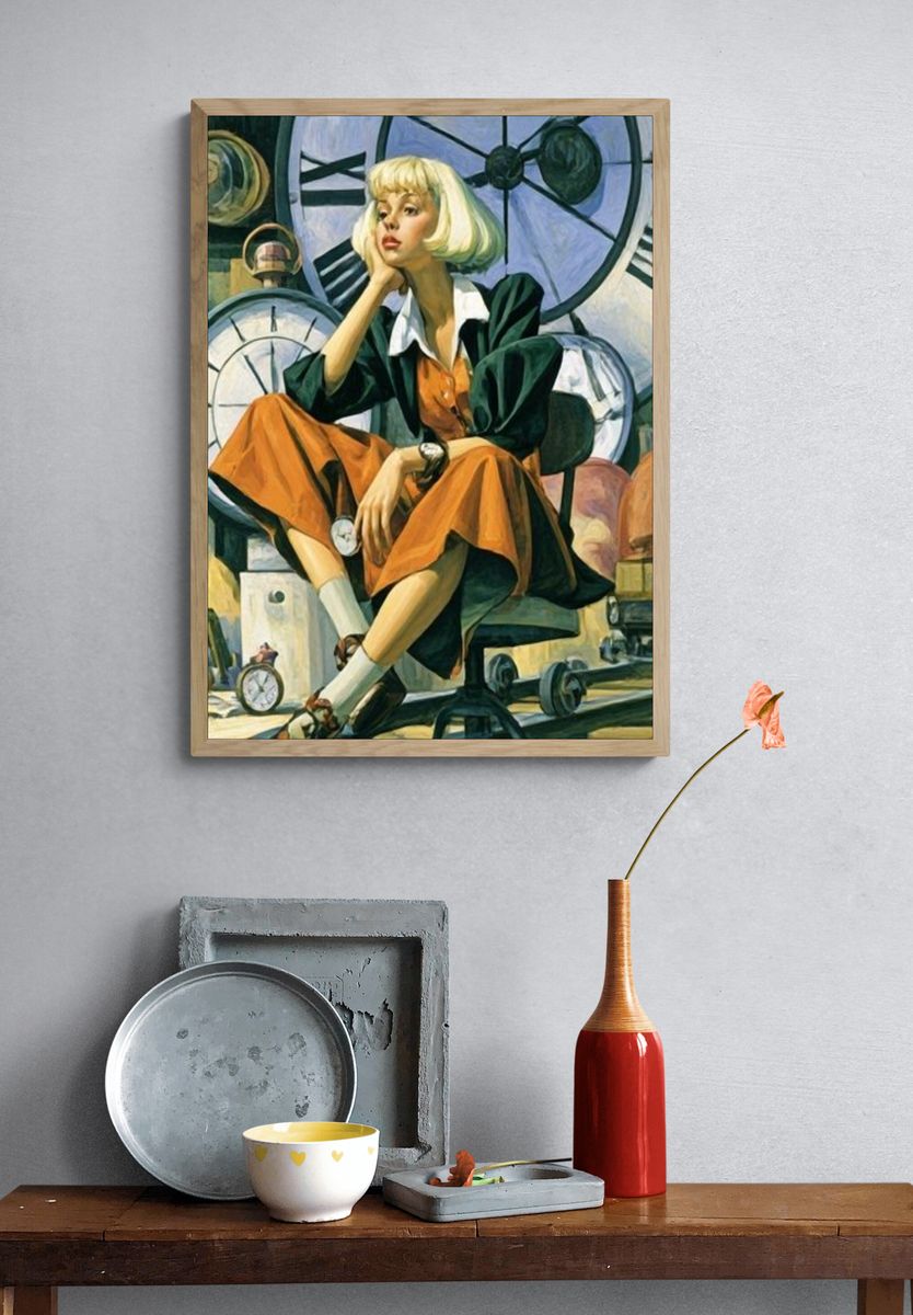 Blonde Woman with Clockwork Poster. — room view 3