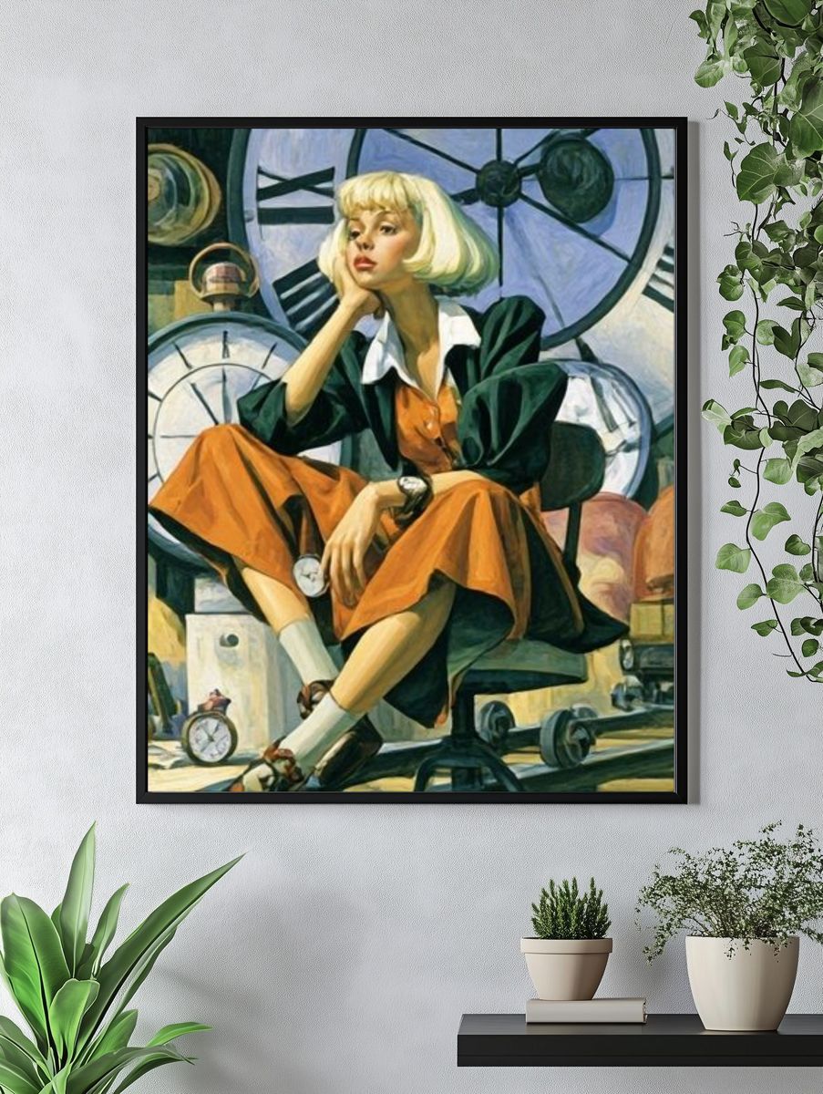 Blonde Woman with Clockwork Poster. — room view 4