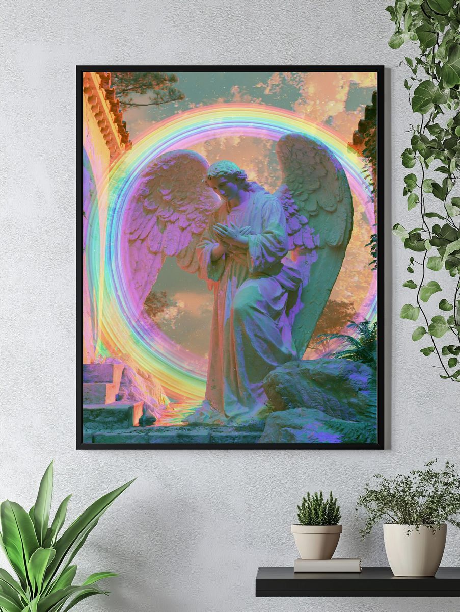 Rainbow Angel Statue Surreal Print. — room view 4