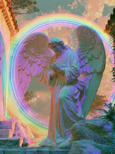 Rainbow Angel Statue Surreal Print. poster