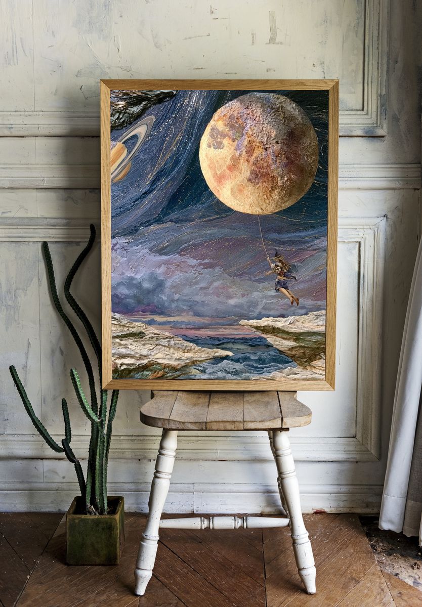 Celestial Swing Surrealism Print. room preview