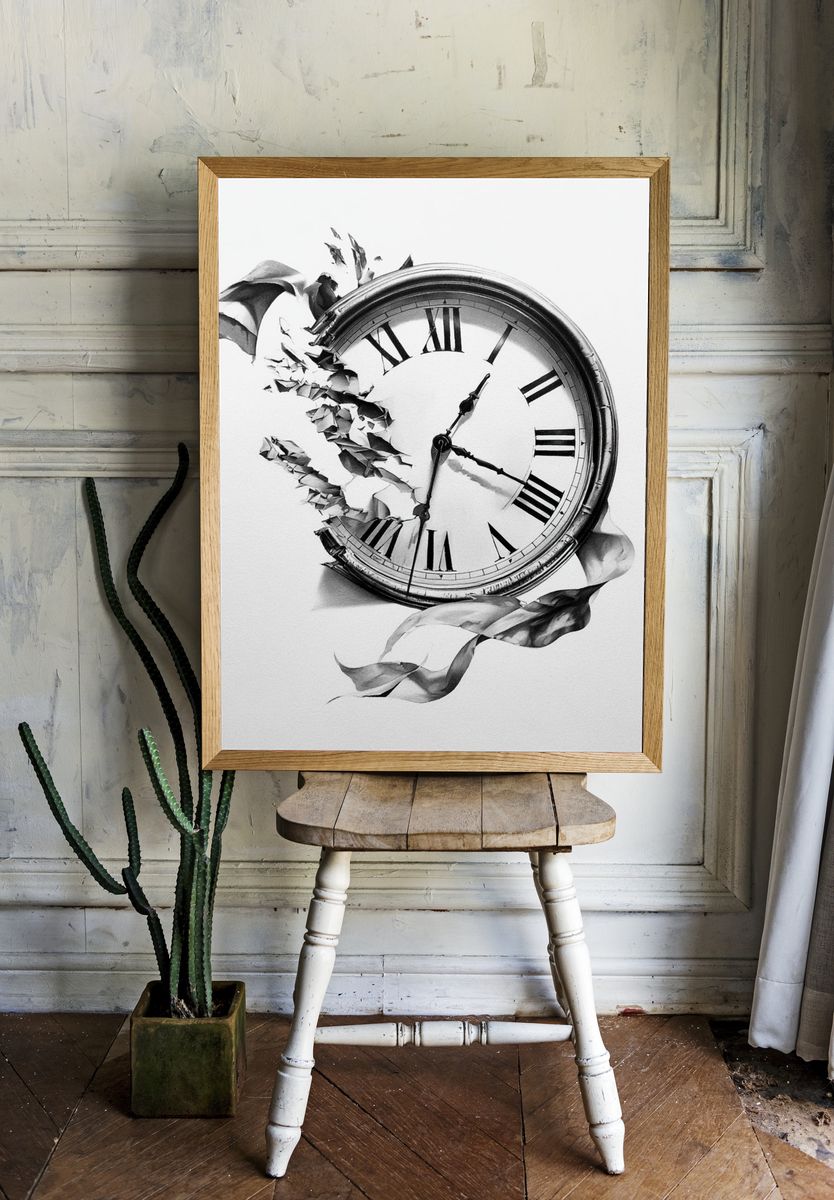 Broken Clock Surrealism Print. room preview