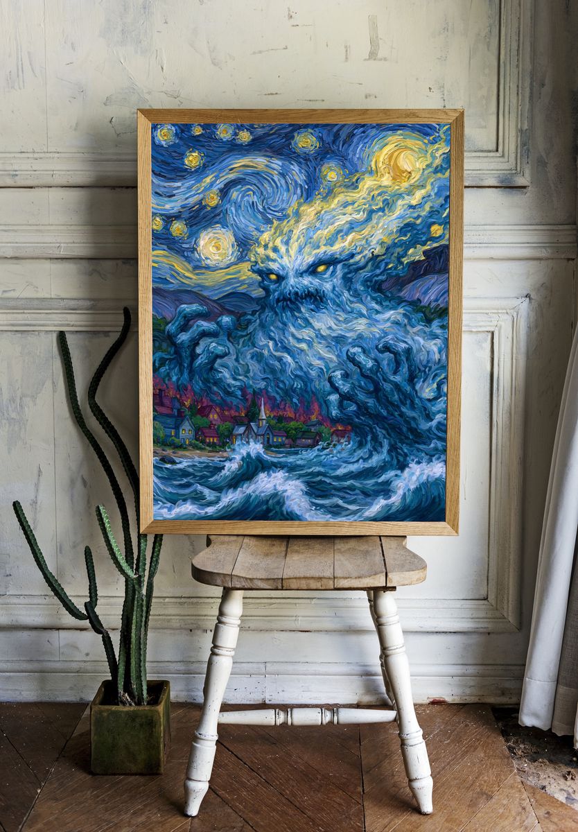 Starry Sea Monster Fine-Art Poster. room preview