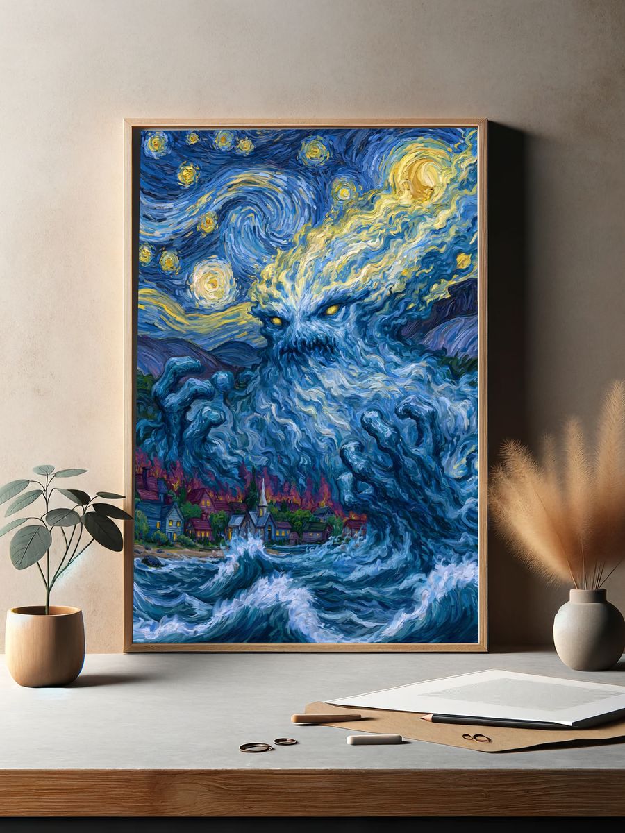 Starry Sea Monster Fine-Art Poster. — room view 2