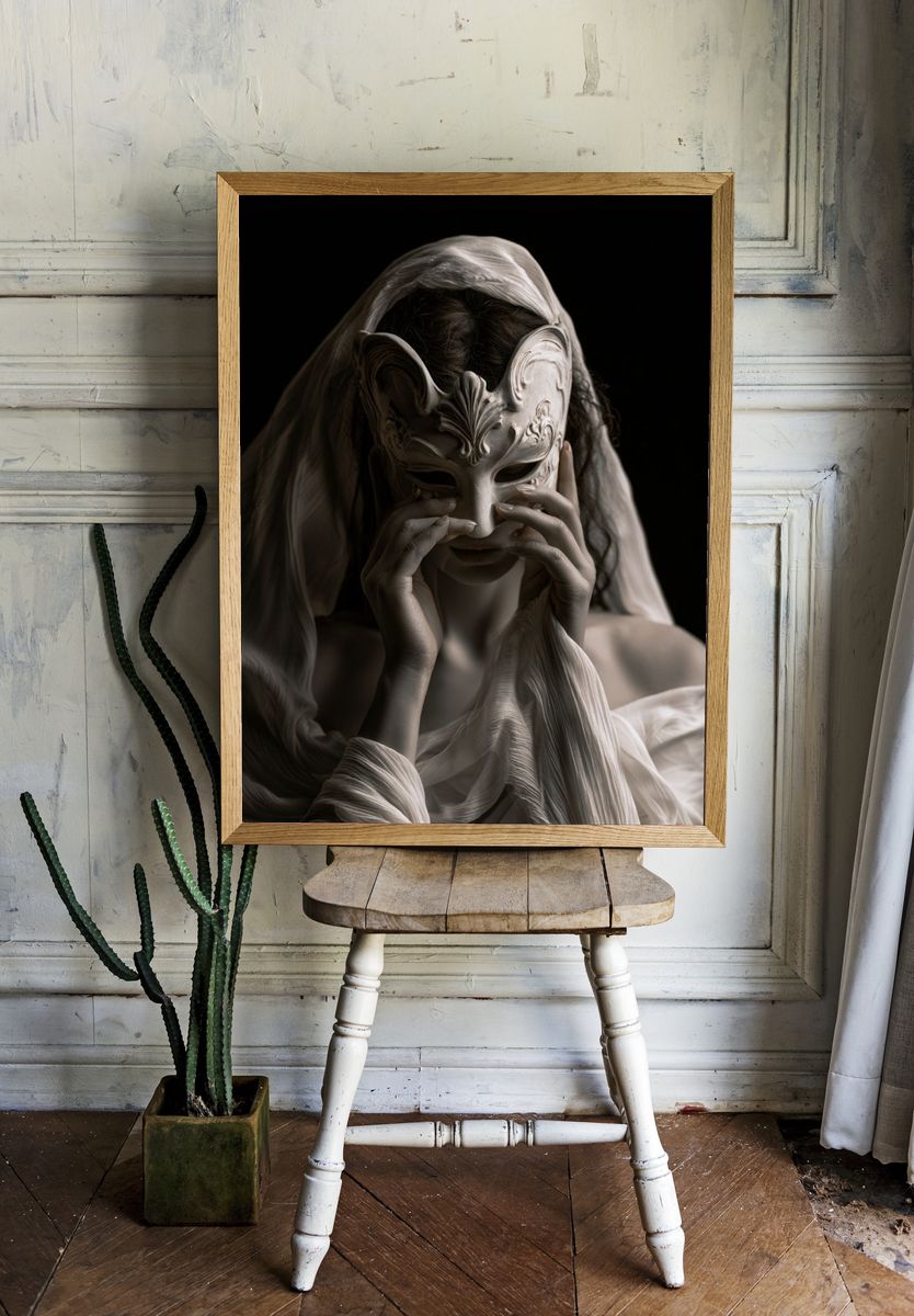 Masked Woman Surrealism Print. — room view 1