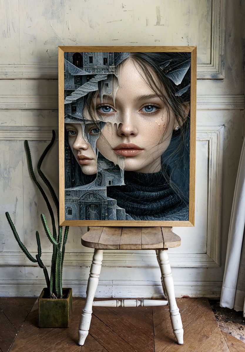 Surreal Portrait Collage Print. room preview