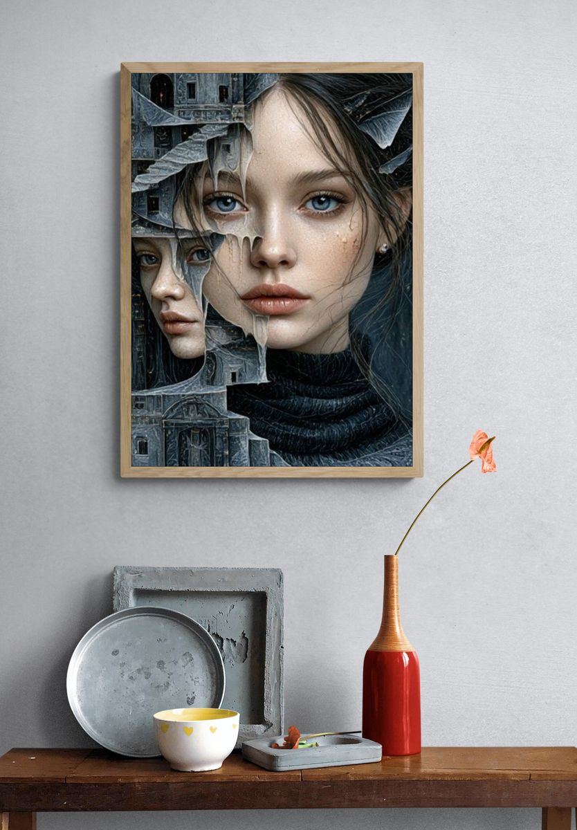 Surreal Portrait Collage Print. — room view 3