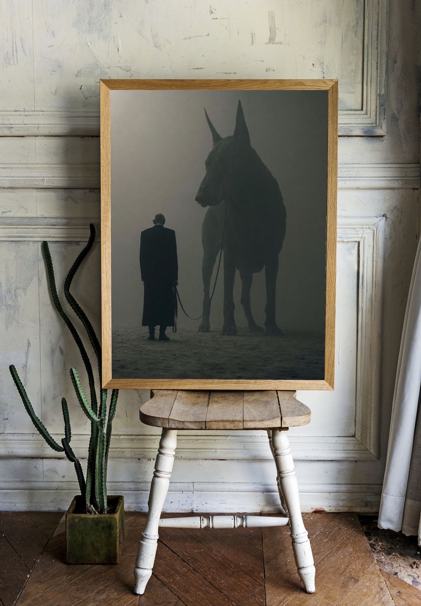 Man and Horse Surrealism Print. room preview