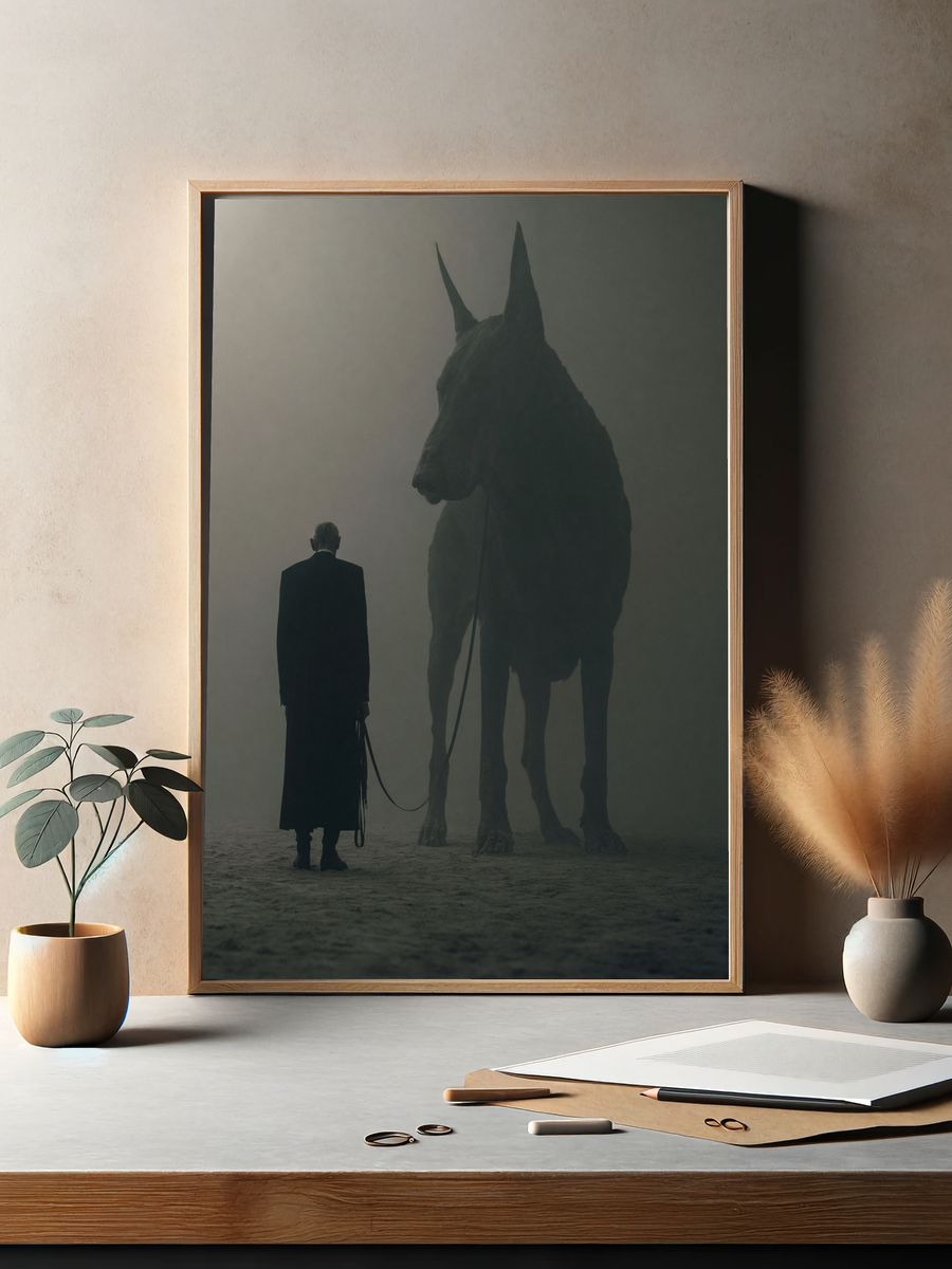 Man and Horse Surrealism Print. — room view 2