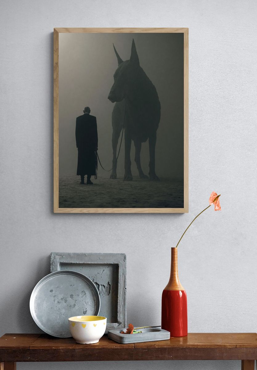 Man and Horse Surrealism Print. — room view 3