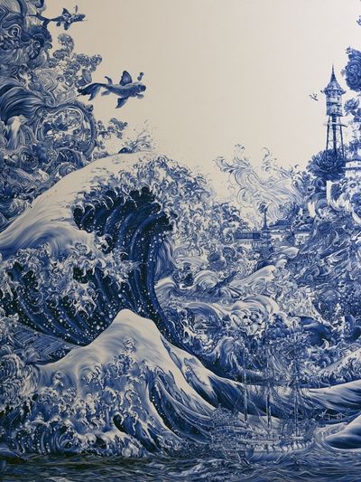 Blue Ocean Wave Surrealism Print.