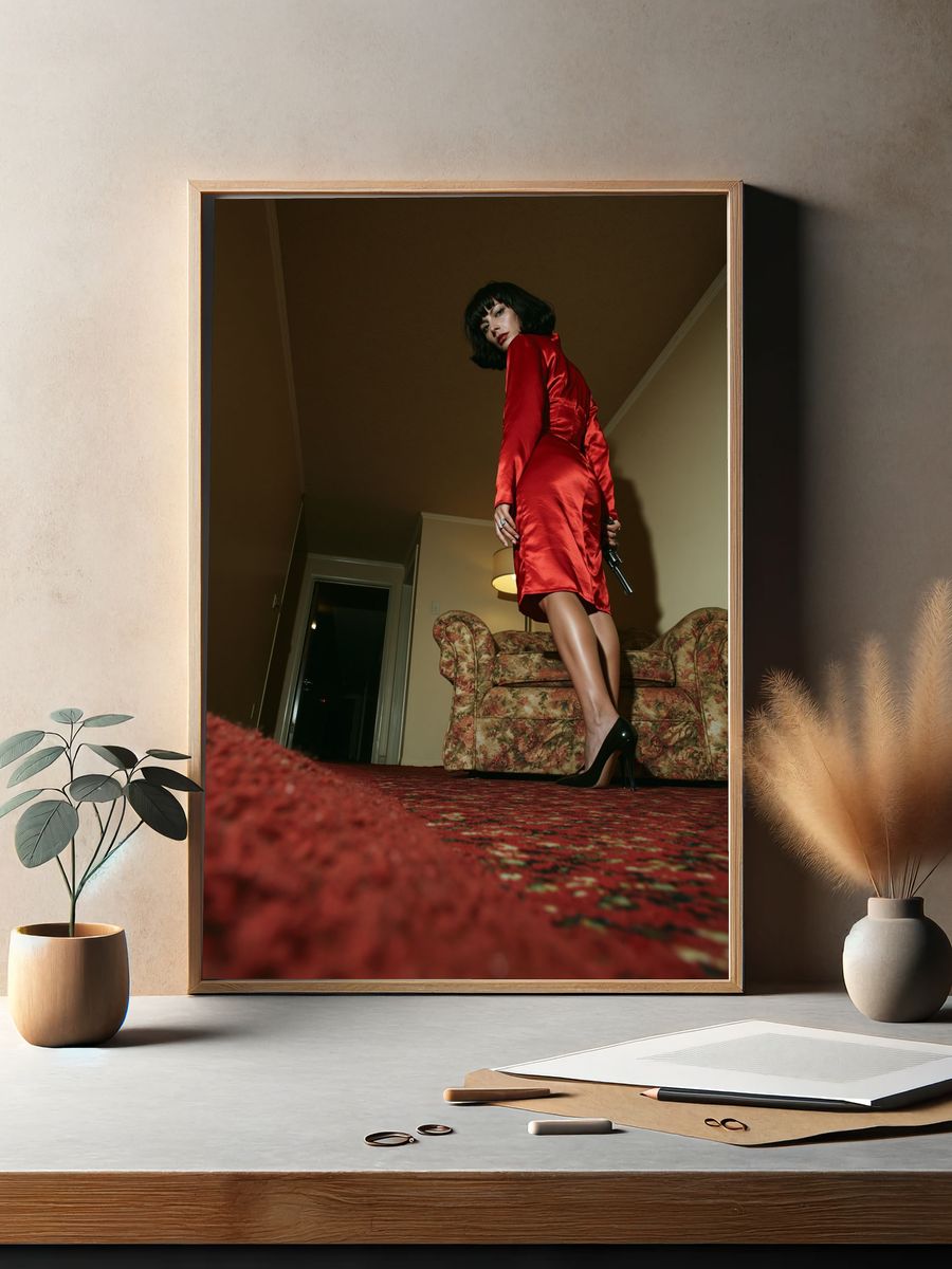 Red Satin Fashion Portrait Poster. — room view 2