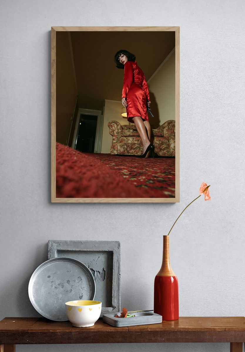 Red Satin Fashion Portrait Poster. — room view 3