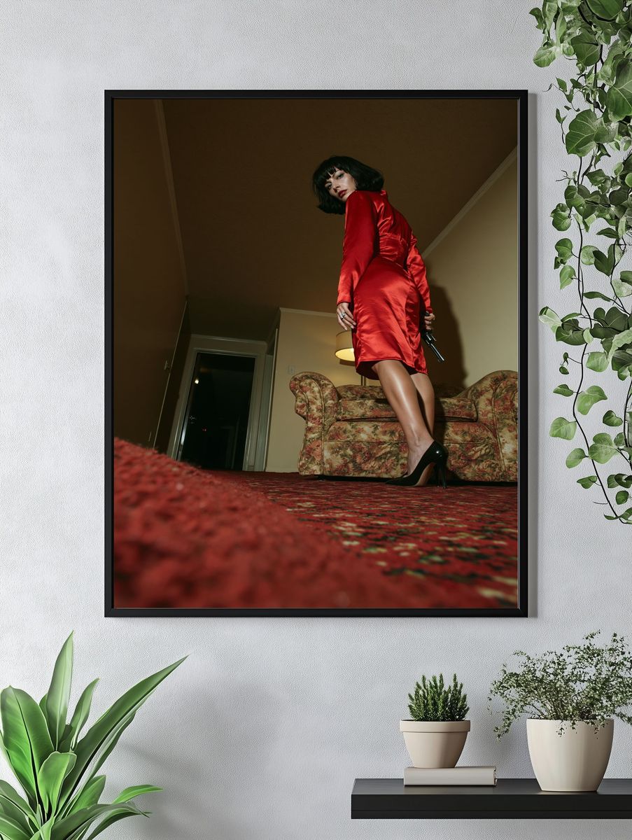 Red Satin Fashion Portrait Poster. — room view 4