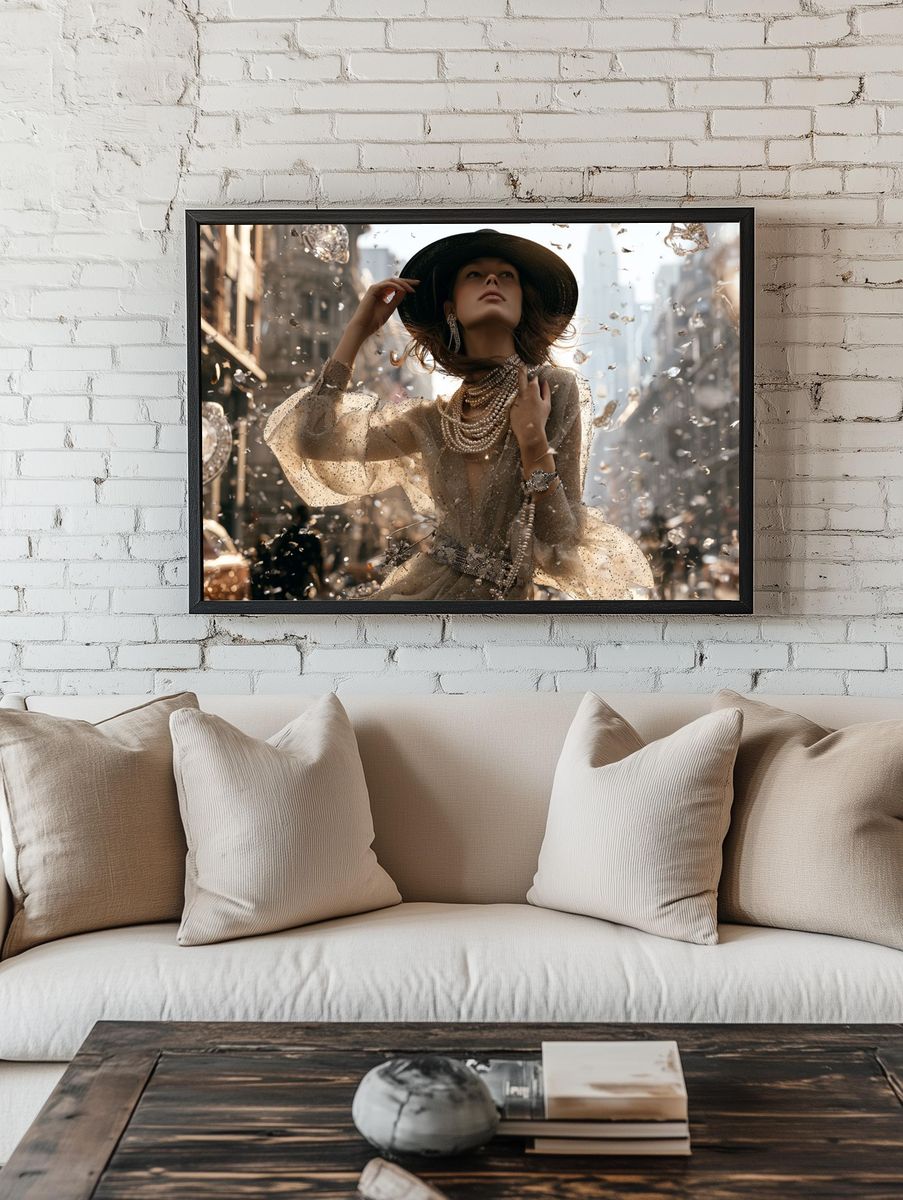Glamorous Fashion Street Portrait Print. room preview